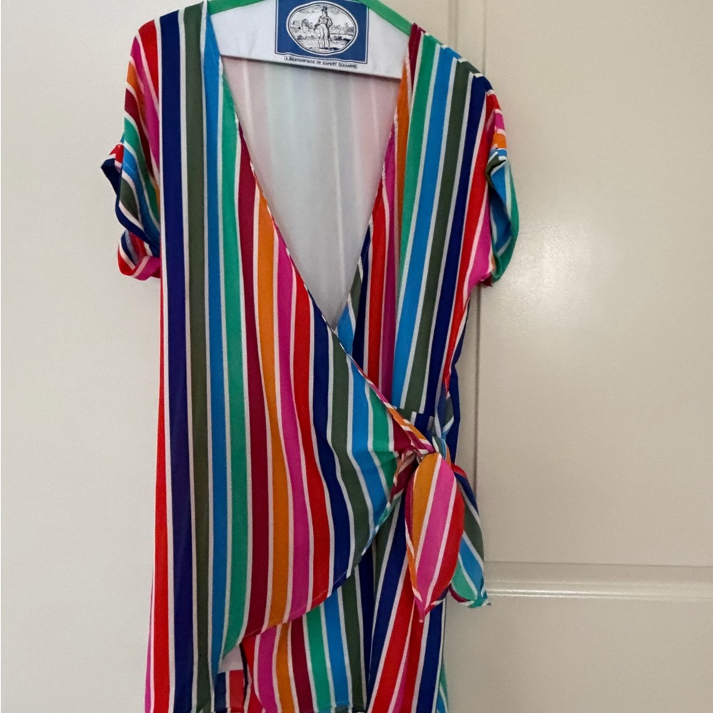 Colorful Striped Wrap Dress